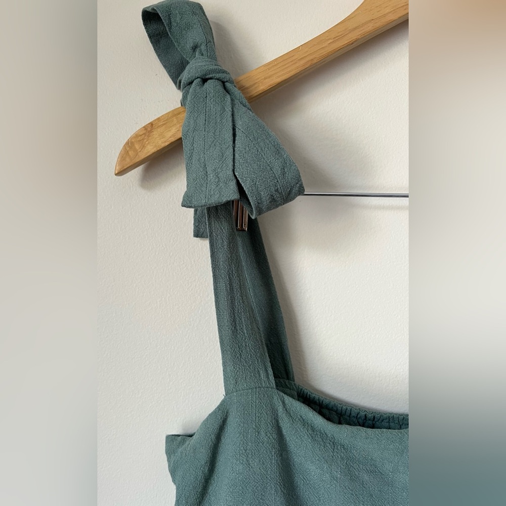 entro Tiered Tassel Top Tie Straps Cotton Linen Olive Green Size S - Picture 4 of 8
